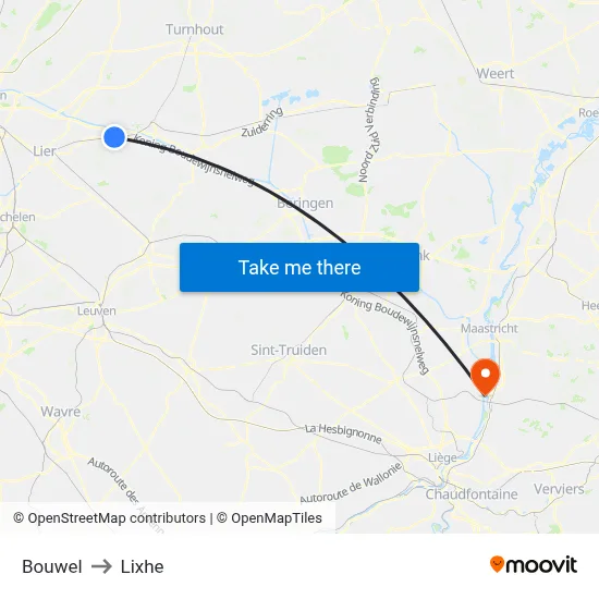 Bouwel to Lixhe map