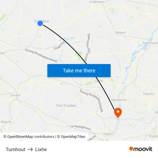 Turnhout to Lixhe map