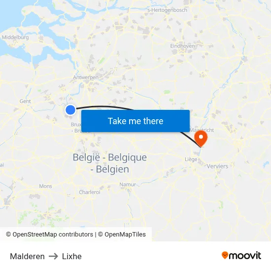 Malderen to Lixhe map