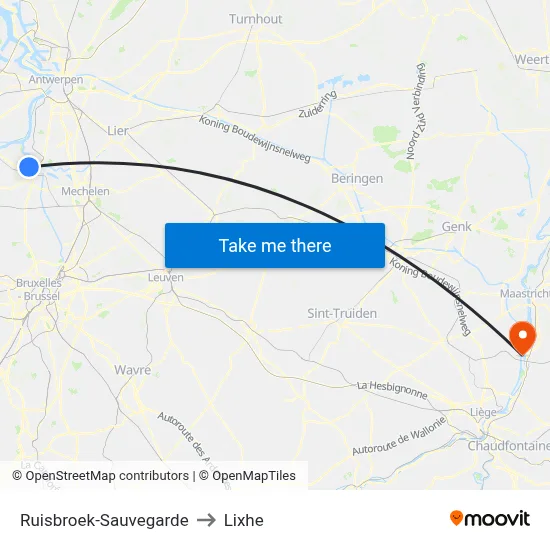 Ruisbroek-Sauvegarde to Lixhe map