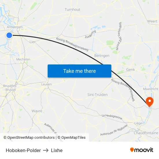 Hoboken-Polder to Lixhe map