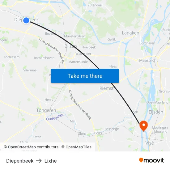 Diepenbeek to Lixhe map