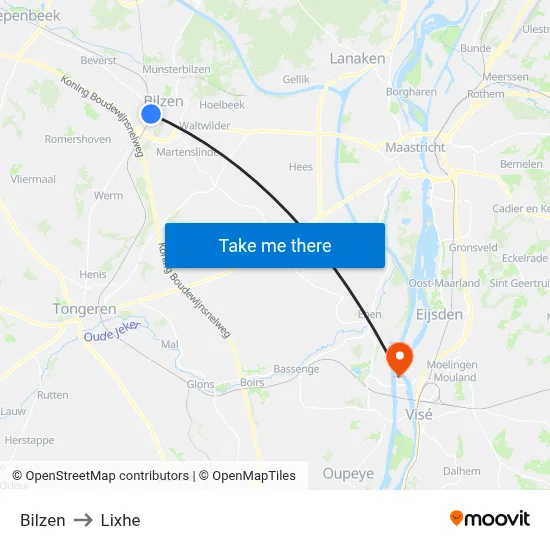 Bilzen to Lixhe map