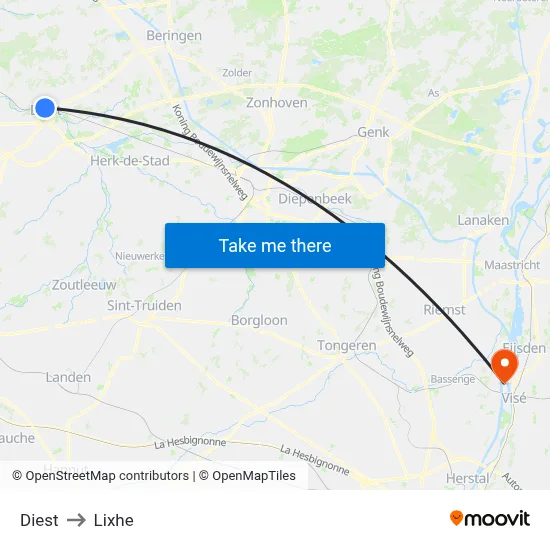 Diest to Lixhe map