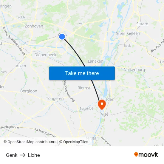 Genk to Lixhe map