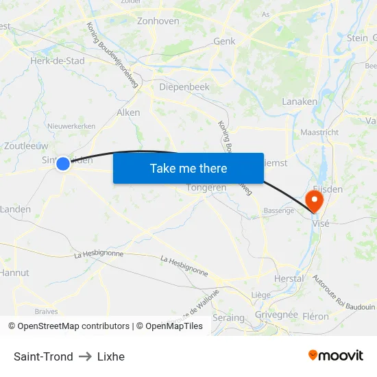 Saint-Trond to Lixhe map