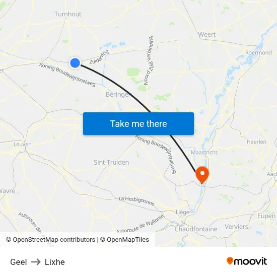 Geel to Lixhe map