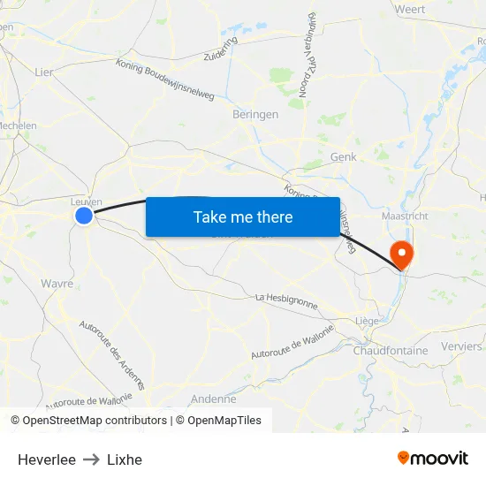 Heverlee to Lixhe map