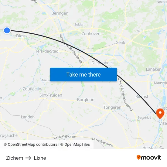 Zichem to Lixhe map