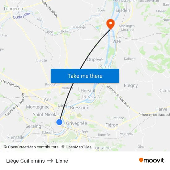 Liège-Guillemins to Lixhe map