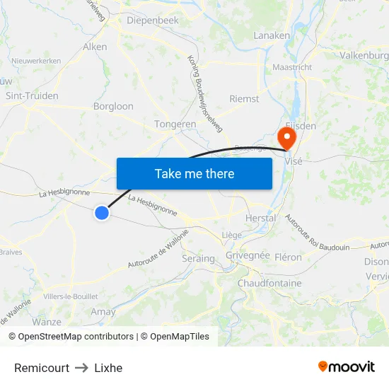 Remicourt to Lixhe map