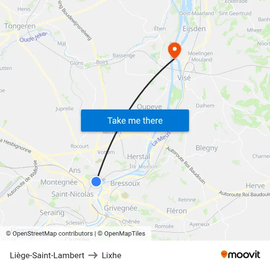 Liege-Saint-Lambert to Lixhe map