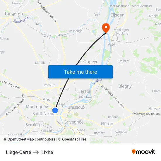 Liège-Carré to Lixhe map