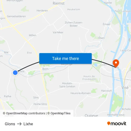 Glons to Lixhe map