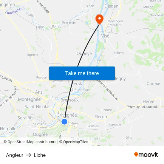 Angleur to Lixhe map