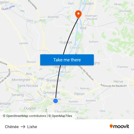 Chênée to Lixhe map