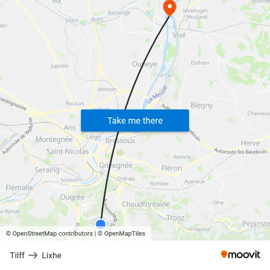 Tilff to Lixhe map