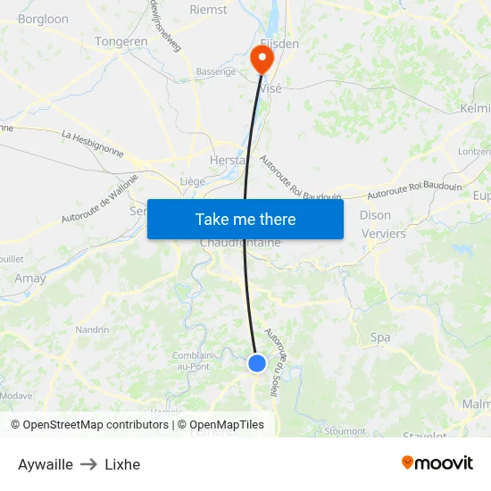 Aywaille to Lixhe map