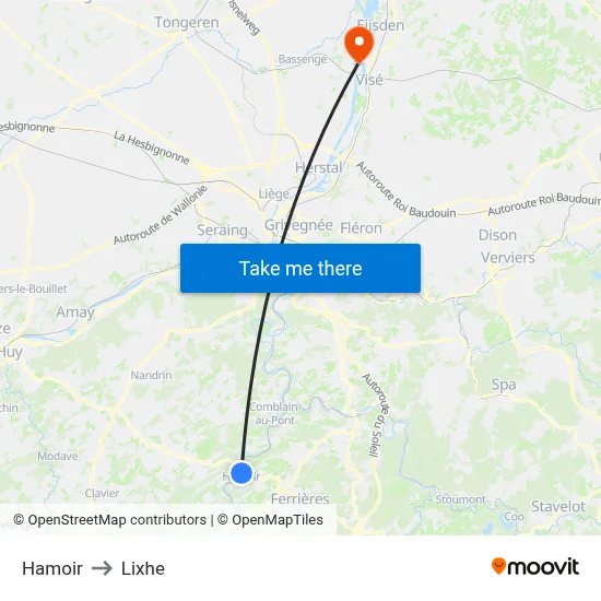 Hamoir to Lixhe map