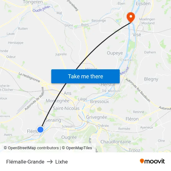 Flémalle-Grande to Lixhe map