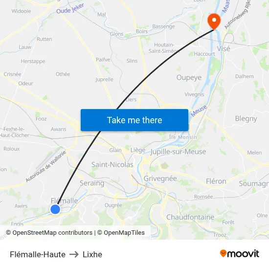 Flémalle-Haute to Lixhe map
