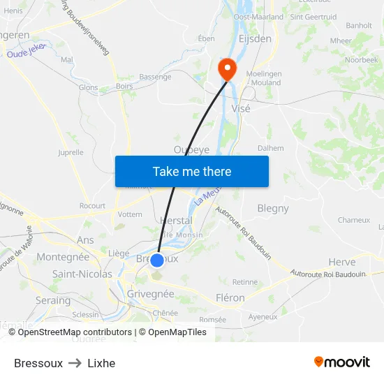 Bressoux to Lixhe map