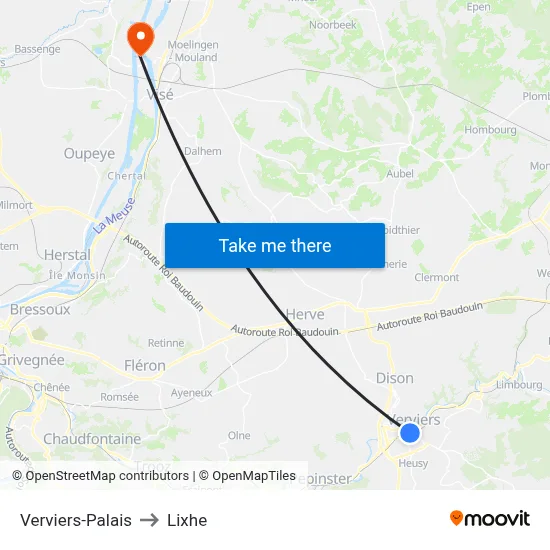 Verviers-Palace to Lixhe map