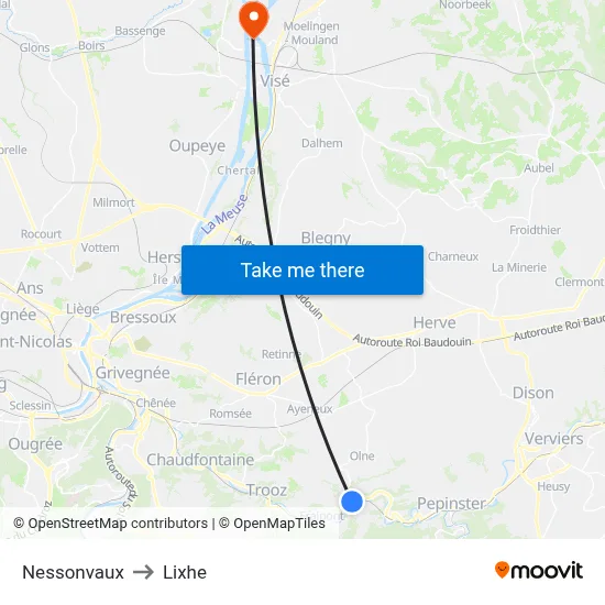 Nessonvaux to Lixhe map