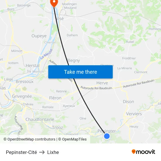 Pepinster City to Lixhe map