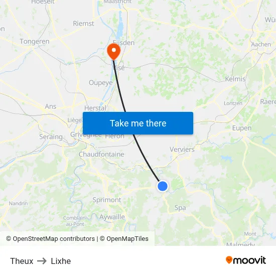 Theux to Lixhe map