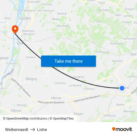 Welkenraedt to Lixhe map