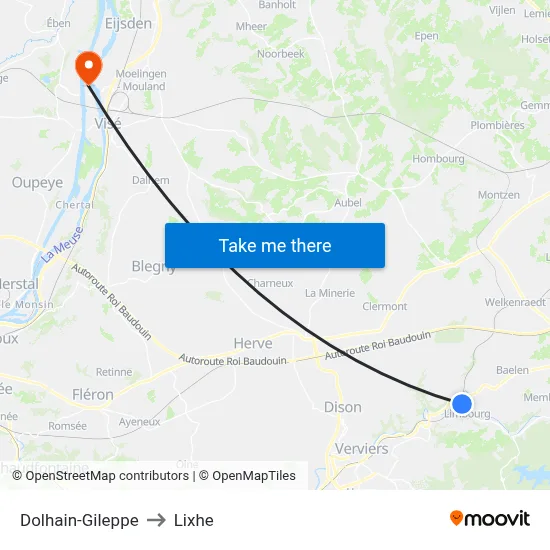 Dolhain-Gileppe to Lixhe map