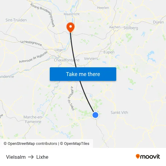 Vielsalm to Lixhe map