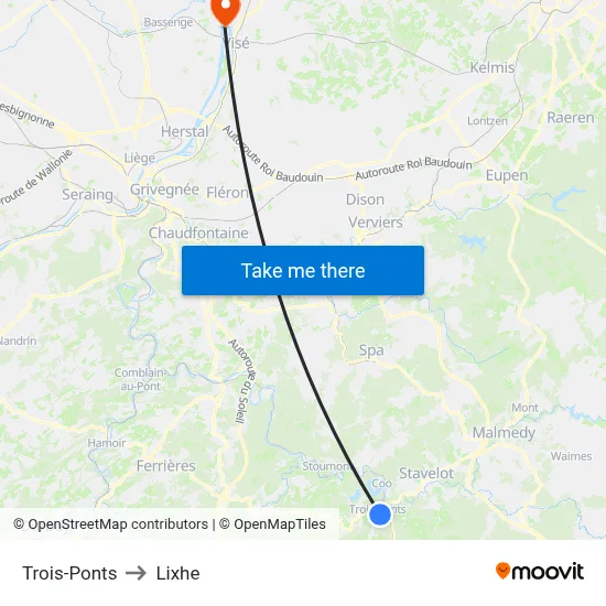 Trois-Ponts to Lixhe map