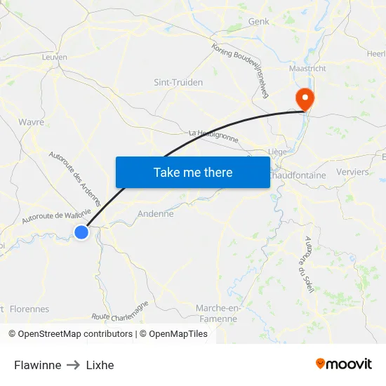Flawinne to Lixhe map