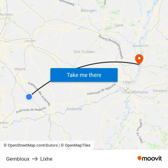 Gembloux to Lixhe map