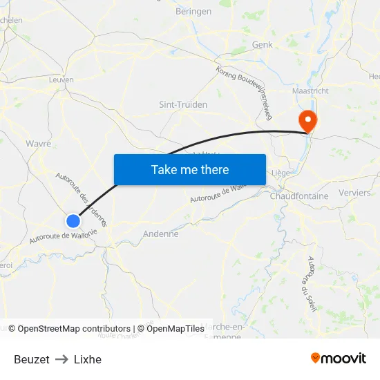 Beuzet to Lixhe map