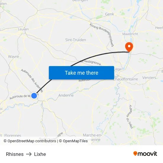 Rhisnes to Lixhe map