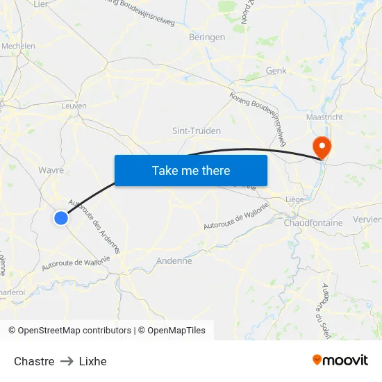 Chastre to Lixhe map