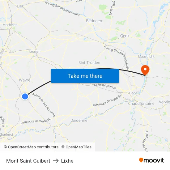 Mont-Saint-Guibert to Lixhe map