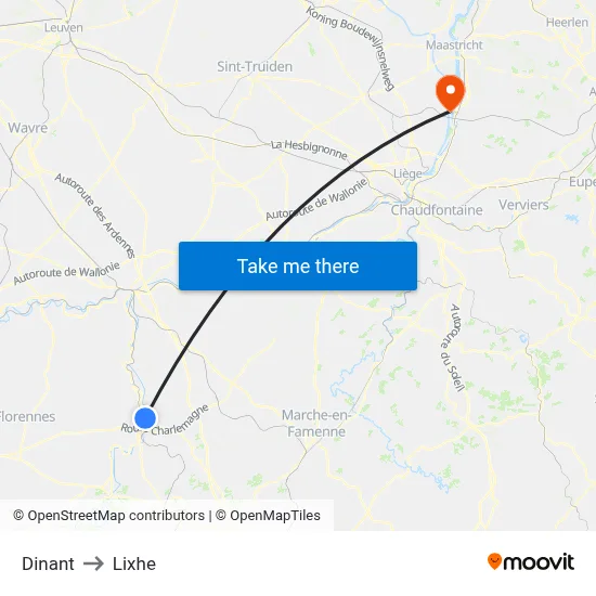 Dinant to Lixhe map
