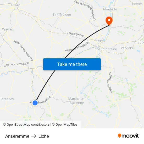 Anseremme to Lixhe map