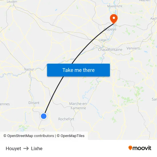 Houyet to Lixhe map