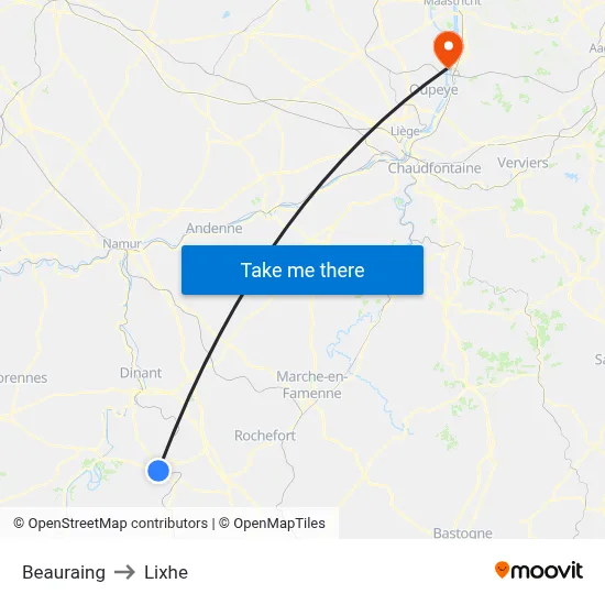 Beauraing to Lixhe map