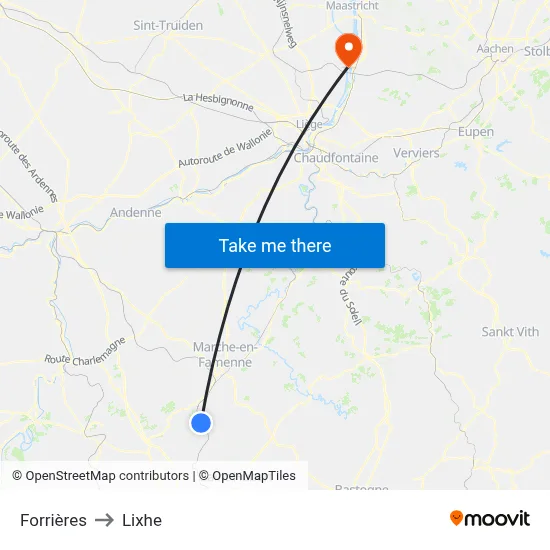 Forrières to Lixhe map