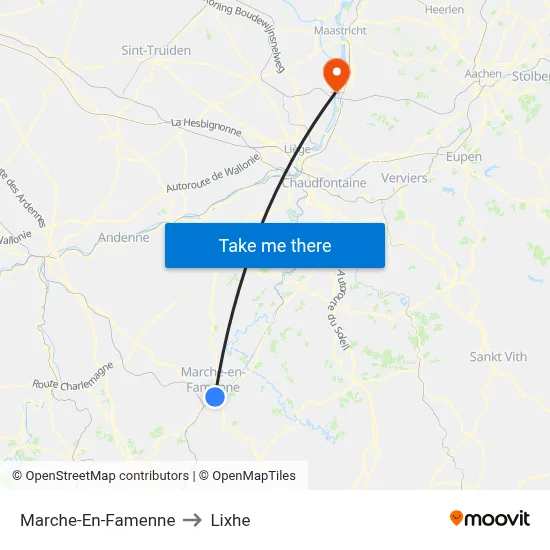 Marche-En-Famenne to Lixhe map