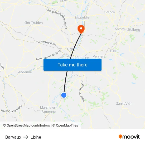 Barvaux to Lixhe map
