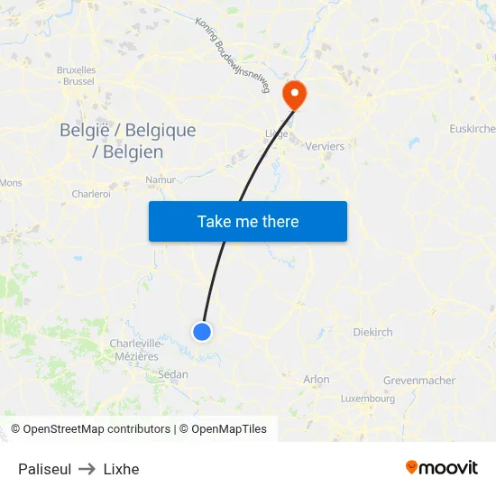Paliseul to Lixhe map