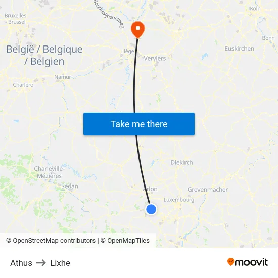 Athus to Lixhe map