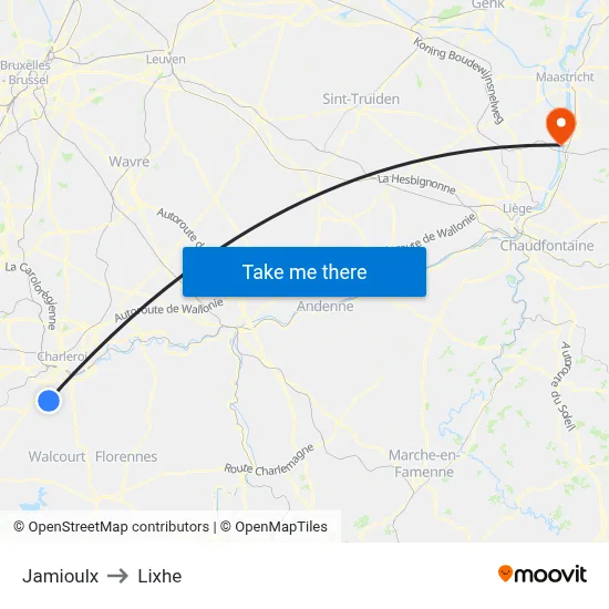 Jamioulx to Lixhe map